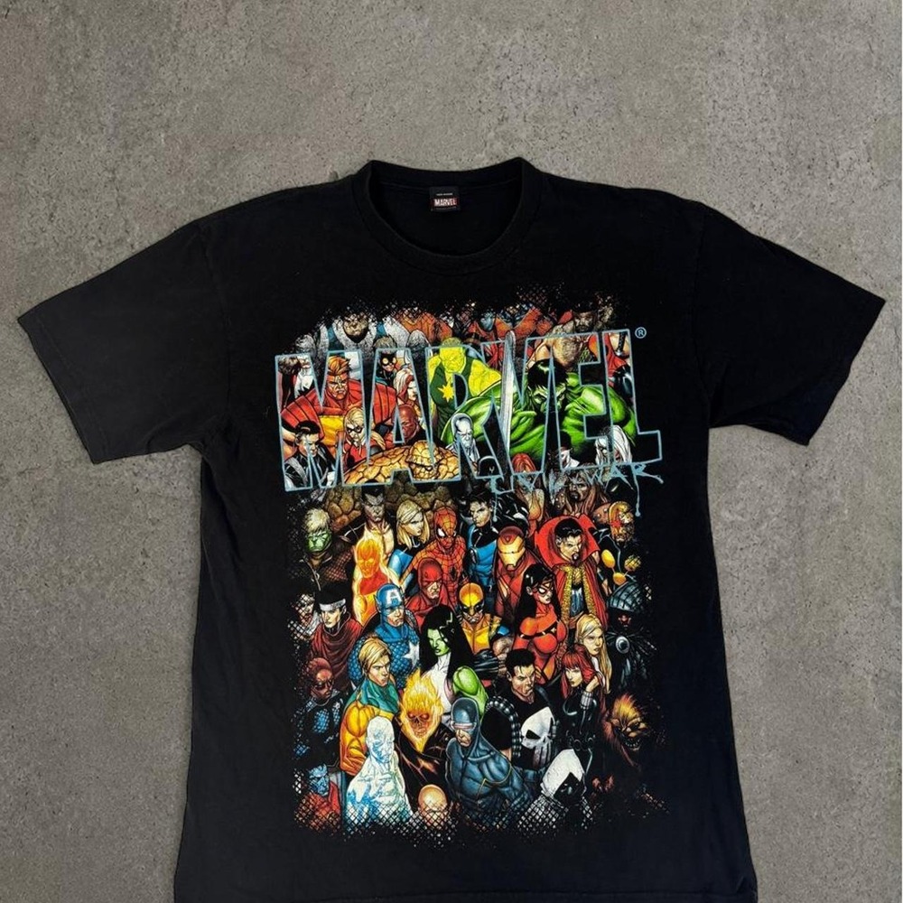 2000s y2k marvel comic multi hero black tee size xl
